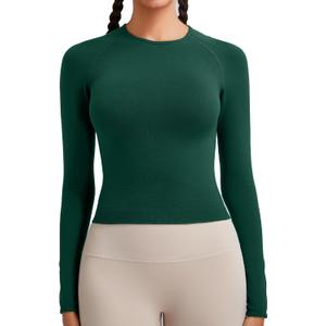 RUNNING GIRL Long Sleeve Yoga Shirts for Women, Soft Fitted Seamless Stretchy Casual Crew Neck Athletic Basic Shirt (XL)