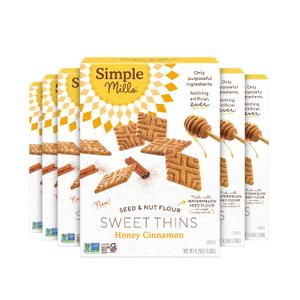 Simple Mills Honey Cinnamon Seed & Nut Flour Sweet Thins, Paleo Friendly & Delicious Sweet Thin Cookies, Good for Snacks, Nutrient Dense, 4.25oz, Pack of 6, BBD 11/02/26