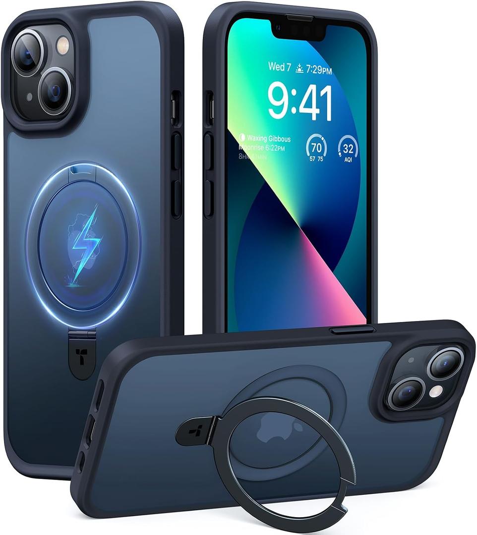 TORRAS Magnetic Kickstand for iPhone 13/ iPhone 14 Case [Compatible with MagSafe][Sturdy & Versatile Stand] Military-Grade Shockproof Translucent Slim Protective Anti-Fingerprint Anti-Scratch, Black