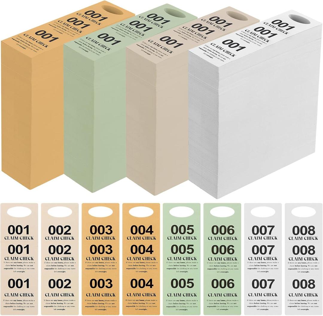 Clabby 2000 Pcs 4 Colors Part Small Coat Check Tickets Colored Paper Coat Room Check Tags Multi Color Room Tags(Set of Orange Green Beige and Gray)