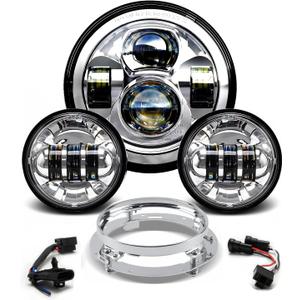 New 7" LED Headlight 4.5" Auxiliary Fog Lights Kit for Motorcycle Accessories Compatible With Harley Davidson Street Glide Electra Ultra Classic Road King Heritage Softail Tri Fatboy-Chrome