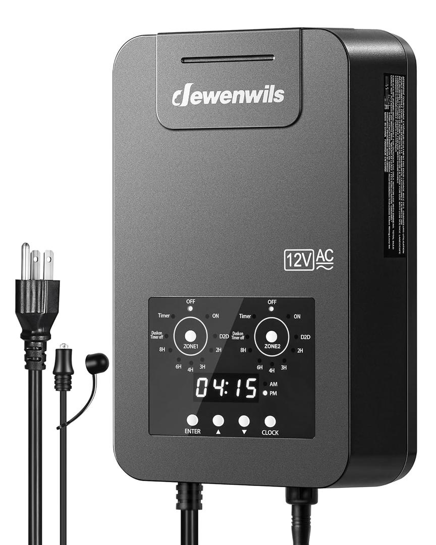 DEWENWILS 200W Low Voltage Landscape Transformer, 2 Zone Independent Control, 120V to 12V/14V AC, Outdoor Landscape Lighting Transformer with Timer & Photocell Sensor, Weatherproof