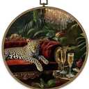 MAQIKA Vintage Leopard Framed Wall Art Decor, Maximalist Luxury Leopard Round Wall Hanging Decor, Moody Cheetah Wild Animal Canvas Prints Wall Art for Home Bedroom Living Room Gallery, 10x10 Inch