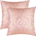 CaliTime Pack of 2 Throw Pillow Covers Cases for Couch Sofa Home Decoration Vintage Damask Floral Shining & Dull Contrast 18 X 18 Inches Dusty Pink
