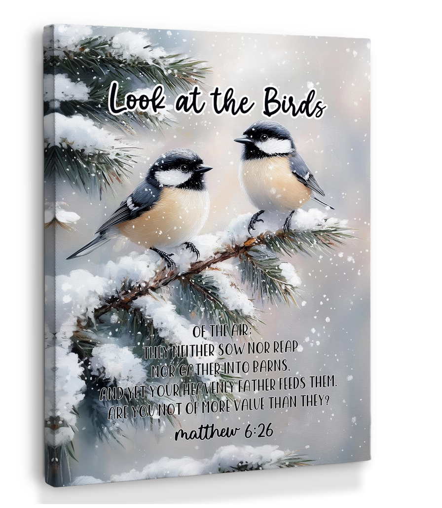 XINCEYWJ Christian Winter Bird Wall Art Decor, Bible Verse Winter Canvas Art Prints Framed, Religious Scripture Pine Tree Bird Pictures Wall Decorations for Home Bedroom Living Room, 11x14 Inches