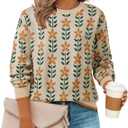 ZESICA Women's Long Sleeve Crewneck Sweater 2025 Fall Printed Cute Oversized Knitted Pullover Tops Trendy Clothes, Apricot, Small