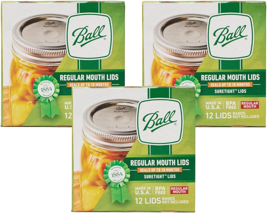 Ball Mason Jar Lids, Regular Mouth, 12 CT (Pack of 3)