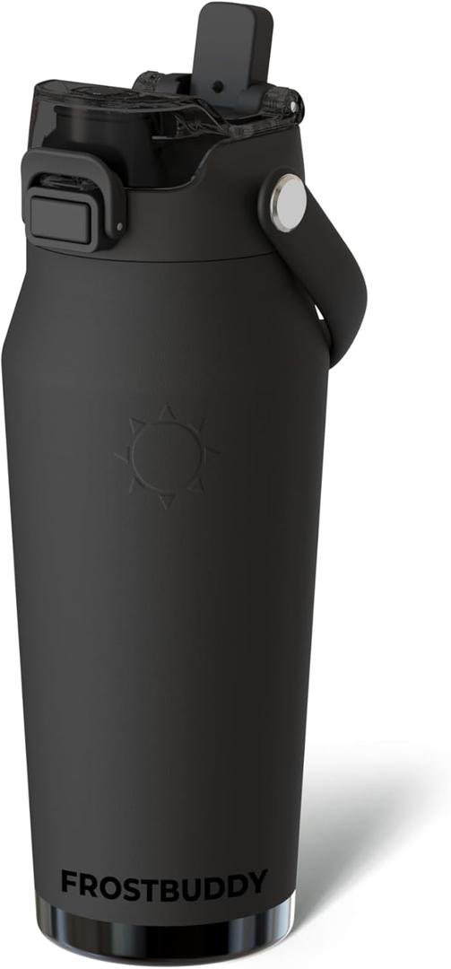 Frost Buddy 16oz Insulated Water Bottle with Straw & Chug Lid | Leak-Proof Stainless Steel | 24-Hours Cold | Sweat-Proof, Cup Holder Friendly | Ideal for Gym, Travel, Sports & Everyday Hydration (Dark Night)