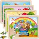 SYNARRY Large Animals Wooden Puzzles for Kids 4 in 1 Gift Box(12.2 * 9.4 in), Jigsaw Puzzles for Toddlers 3-5, Puzzles for Kids Ages 4-6, Easter Basket Stuffers Gifts Toys for Kids