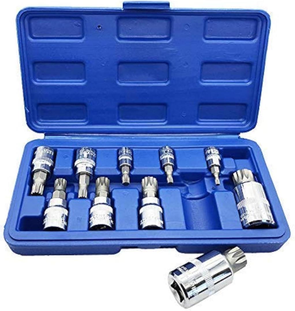 XZN Triple Square Spline Bit Socket Set 12 Point Tamper Proof 1/2 1/4 and 3/8 Inch Drive,4mm-18mm,S2 Steel,10 Pieces