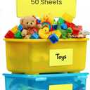 MESS Large Bin Labels for Storage (50 6x4) - Pantry, Organizing, Craft, Shelf, Tote, Moving Labels - Removable for Boxes and Bins (Yellow)