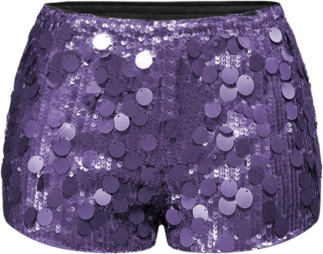SOLY HUX Women's Sparkly Sequin Micro Shorts Y2k Low Rise Mini Booty Shorts Rave Clubwear (Pure Purple, XS)