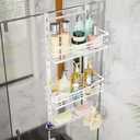 SWTYMIKI Over the Door Shower Caddy - 3 Tier Adjustable Shower Organizer Hanging with Soap Holder, No Drilling Stainless Steel Bathroom Hanging Caddy for Body Wash, Shampoo, Soap, Razor, White