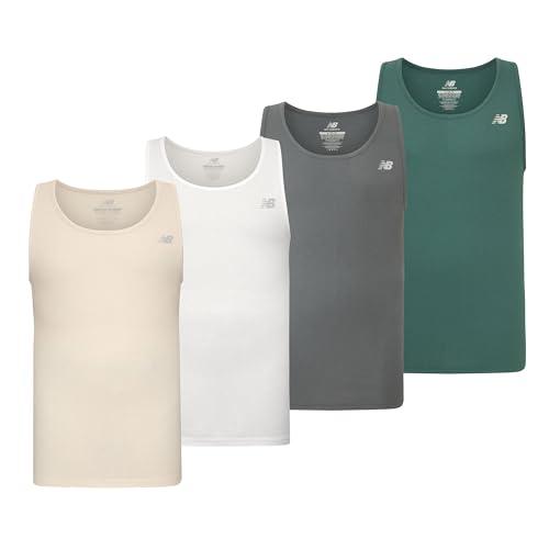 New Balance Men's Cotton Performance Rib Tank Top (Pack of 4), White/Linen/New Spruce/Dark Artic Grey, X-Large