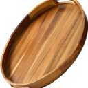 Acacia Wood Serving Tray for Ottoman - Large, Decorative Table Tray for Living Room, Coffee Table, Breakfast in Bed, Candle & Flower Display, Desktop Organizer, 17"x13" Round