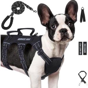 Escape Proof Dog Harness for Large Medium Sized Dogs Six Point Adjustable, Service Dog Vest Harness and Leash Set, No Pull Dogs Harnesses with Handle, Medium Dog Harnesses for Walking(Black, M)