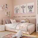 Safari Animals Baby Girls Nursery Set of 3 Unframed Wall Art Prints, Gray Baby Animals with Pink Flowers, Child Bedroom Nursery Decor Posters, Giraffe Elephant Lion (8x10)