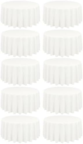 REWOMC 10 Pack Ivory Round Tablecloths - 90 Inch, Polyester Table Cover, Stain and Wrinkle Resistant Washable Fabric Table Cloths for Wedding Banquet Parties
