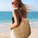 Beach Bags for Women - Straw Bag with Zipper, Soft Woven beach bag, Casual Straw Shoulder Bag for Daily Use