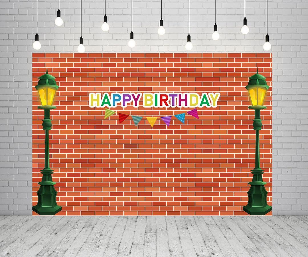 7x5ft Red Brick Wall Street Backdrop Cartoon Photography Backdrops Happy Birthday Party Background Party Decors Decorations Baby Shower Table Banner Background