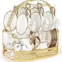 fanquare British Porcelain Tea Coffee Set 22 Piece New Bone China Gold Tulip Tea Service for Afternoon Tea, 6 TeaCup and Saucers with Metal Holder for Home Wedding Birthday