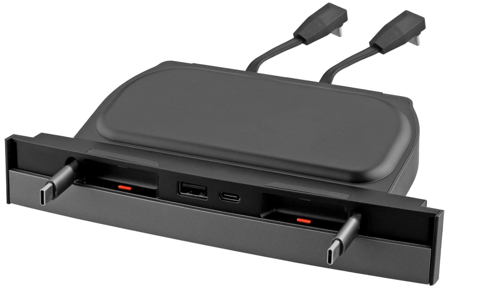 EYPINS 
USB Charger Hub for Tesla Model Y 2021-2024 & Model 3 2021-2023 Accessories, Fast Charging Hub with Sliding Cover with Type-C+Lightning Retractable Cables (Not Fit Model 3 2024)