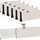 JONYJ Drawer Dividers Organizer 6 Pack, Adjustable Separators 4" High Expandable from 11-17" for Bedroom, Bathroom, Closet, Clothing, Office, Strong Secure Hold, Foam Ends, Locks in Place (Beige)