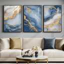 Large Framed Abstract Wall Art for Living Room, Modern Luxury 3 Piece Blue Gold White Prints Paintings for Walls, Elegant Marble Pattern Pictures for Dining Bedroom Hallway Office Home Decor 24x36 In