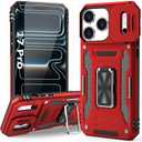 SEFING Phone Case Compatible with iPhone 17 Pro Case with Slide Camera Cover & HD Screen Protector, with Finger Ring Holder Stand, fit Magnet Car Mount, for iPhone 17Pro (Red)