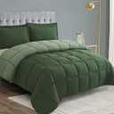 HIG 3pc Green Queen Size Comforter Set - All Season Reversible Down Alternative Bedding Comforter Set - Quilted Duvet Insert with Corner Tabs - Box Stitched Blanket - Breathable, Soft, Fluffy