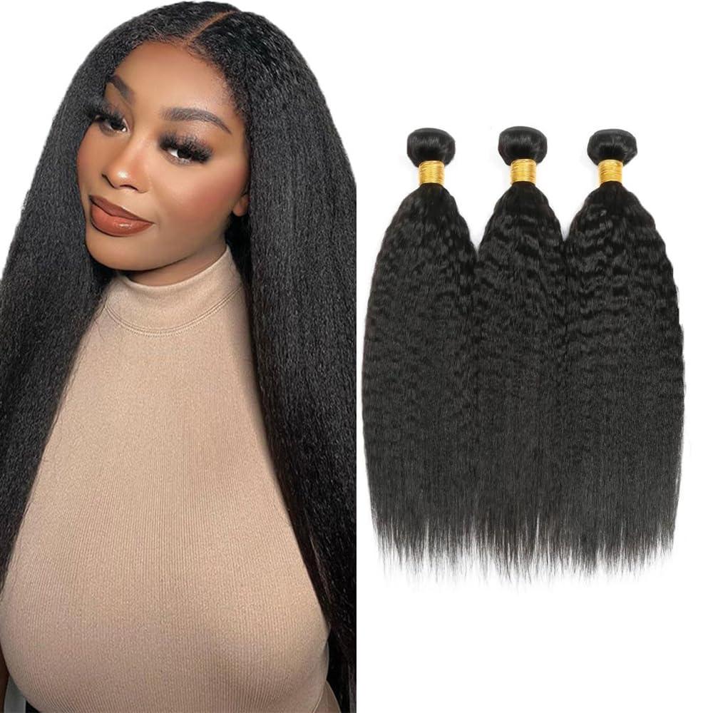 Natural Black Human Hair Bundles Brazilian Virgin 3 Bundles 18 20 22 Inch Kinky Straight Bundle Human Hair Extensions 50 Gram Per Bundle for Woman