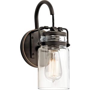 Kichler Brinley 11.5" Wall Sconce in Olde Bronze, 1-Light, Vintage Wall Mount Light with Clear Glass, (11.5" H x 5" W), 45576OZ