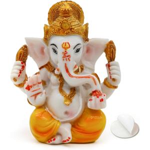 alikiki Hindu Lord Ganesha Idol Statue - Indian Diwali Gifts Small Ganesh for Car Dashboard Decor India God Home Mandir Murti Pooja Yoga Meditation Room Altar Kit Decor Wedding Gift (Marble Color)