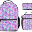 Girls Kids Backpack and Lunch Box Set, 3-in-1 School Bag Combo with Pencil Case, Lightweight Waterproof Bookbag for Elementary Middle School Girls & Boys