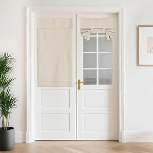 NICETOWN Tricia 100% Blackout Curtains for French Door, Linen Blended Privacy Door Curtains and Drapes Roll Up Door Blinds for Sightseeing and Door Window Decor, W26 x L50 inch, 1 PC, Beige