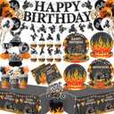 Dirt Bike Birthday Party Decorations,188pcs Flame Motocross Theme Birthday Set include Flame Racing Plates and Napkins,Cake Topper, Balloons,Motorcycle Banner for Boy Motorcycle Party Supplies