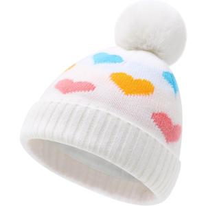 Toddler Kids Girls Winter Hat Cute & Warm Pom Pom Beanie 3M-8T | Ultra Soft Stretchy Fabric, No Tightness, Easy to Match All Outfits, Ideal for School, Park, Skiing And Outdoor Trips (White)