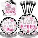 96Pcs Last Rodeo Bachelorette Party Decorations Pink & Silver Disco Cowgirl Plates and Napkins Let's Go Girls Party Decorations for Nashville Western Bridal Baby Shower Birthday Supplies,Serves 24