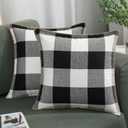 decorUhome Buffalo Plaid Check Throw Pillow Covers 18x18 Set of 2, Outdoor Decorative Farmhouse Neutral Pillow Covers with Stitched Edge for Bed Couch Sofa, Black and White
