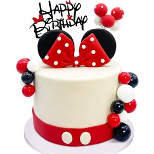 20Pcs Mouse Birthday Cake Topper with Bows and Ears Happy Birthday Party Baby Shower Decorations Supplies (Red)