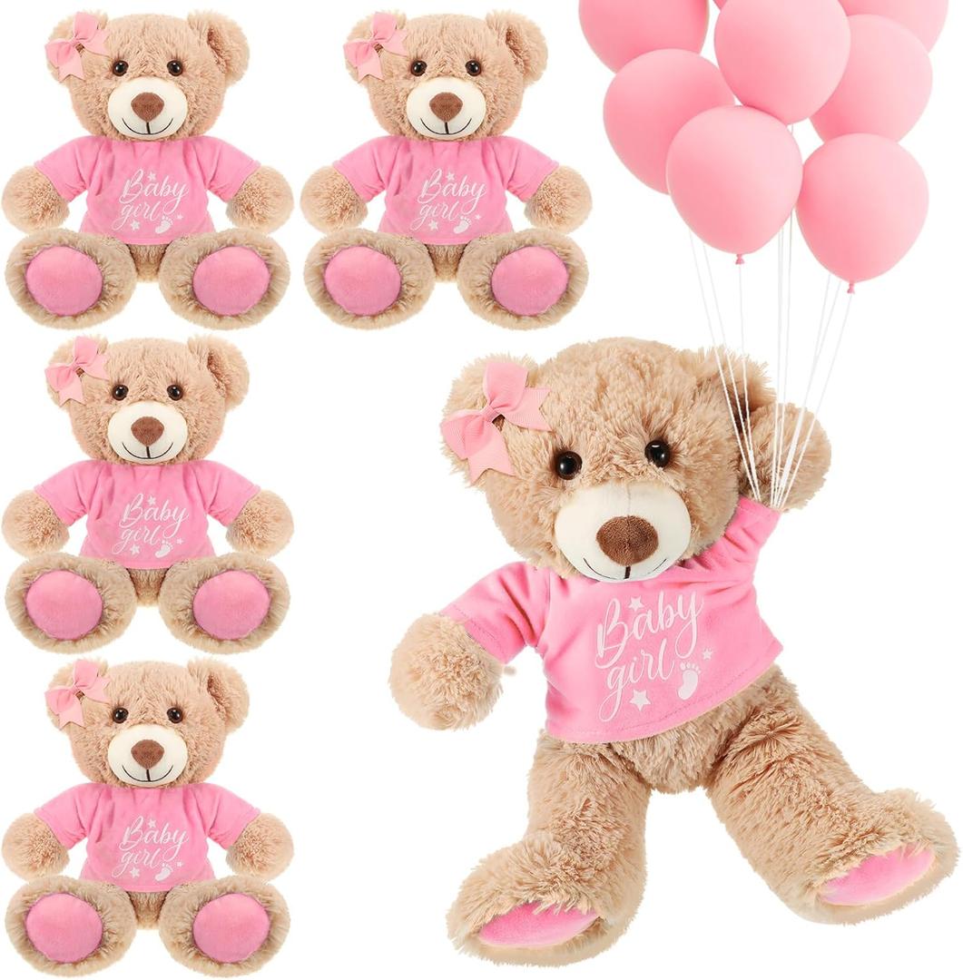 Lenwen 10 Pcs Baby Shower Bear Stuffed Decorations Animal Cute Plush Toy 14 Inch Stuffed Bear Plush Dolls in Bulk for Baby Shower Christmas Birthday Wedding Home Decorations (Girl)