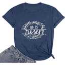 Happy Easter Shirts for Women Floral Rabbit Bunny Shirt Easter Short Sleeve Tee Tops (L, Blue)