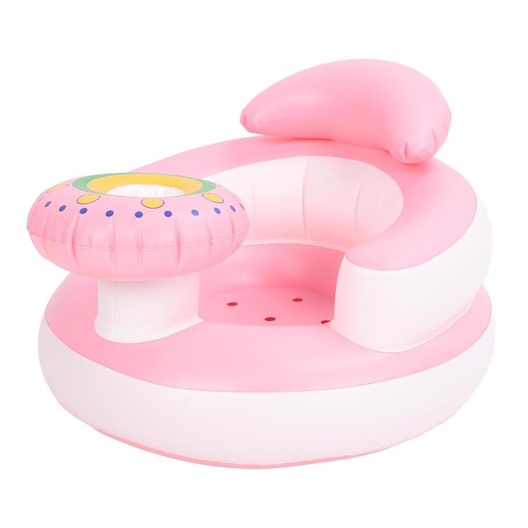 Inflatable Baby Chair for Babies 3 Months and Up, Baby Support Seat Summer Toddler Chair for Sitting Up, Built in Air Pump Baby Floor Seat, Pink