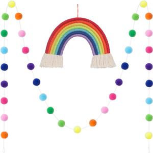 Mkono Tassel Garland Pom Pom Ball String Banner Macrame Rainbow Wall Hanging Decorative Colorful for Boho Home Decor, Party Supplies, Baby Room, Nursery, Classroom, Dorm Room 2 Pack,Small (Small)