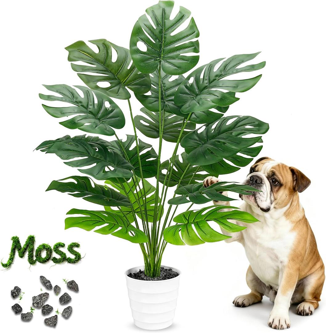 Der Rose 28" Tall Artificial Monstera Plant Faux Plants Indoor in White Pot for Home Office Living Room Floor Porch Balcony Decor (4in)