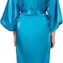 Children's Silk Stain Pure Kimono Wedding Dressing Gown Kimono Robes Bridal Lingerie Sleepwear (6, Blue)