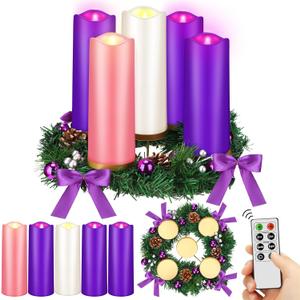 Tioncy 12 Inch Christmas Advent Wreath Candle Holder with 5 Flameless Candles Remote Control Wreaths Holder Centerpiece Decoration with Berries(Trendy,8 x 3 x 3 in)