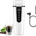 Car Electric Kettle for Travel : FVPE 12V/24V Small Electric Water Kettle, Multi-Temp Control 400 mL Portable Car Water Boiler for Brewing Coffee Tea, LCD Display 304 Stainless Steel Truck Heating Cup (White)