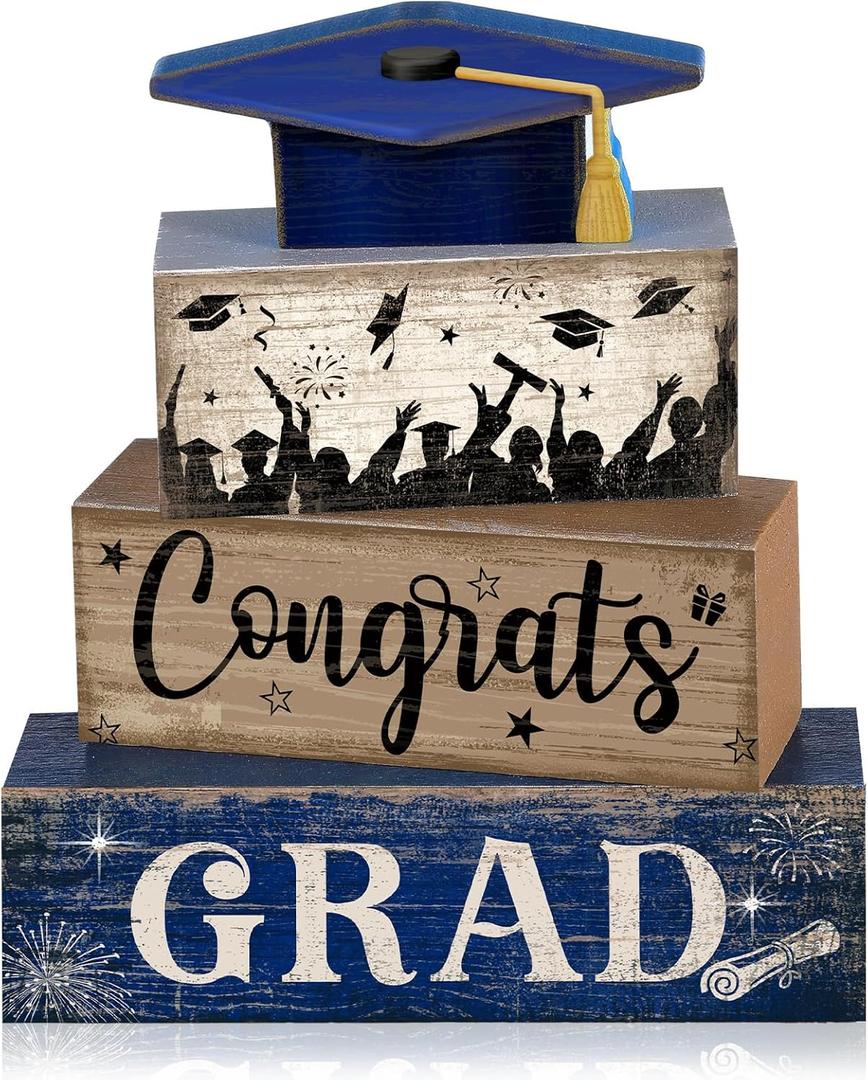 CroBlissful 4 Pcs Graduation Centerpieces for Tables 2026 Congrats Grad Table Decorations Graduation Tiered Tray Decorations Class of 2026 Senior Wooden Block Sign Congratulate Gifts for Home Shelf