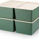Menkxi 4 Pcs Storage Bins with Lids Plastic Stackable Containers for Organizing Shelves Christmas Ornament Box Baskets(Green,Small)